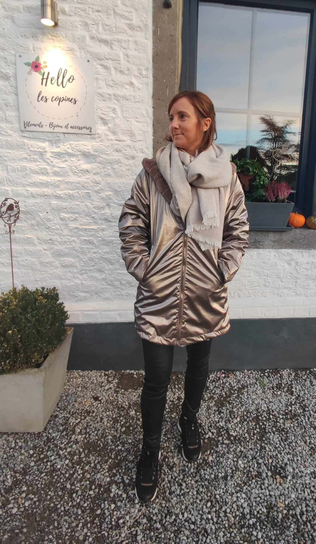 Manteau fourre reversible bronze Hello les copines